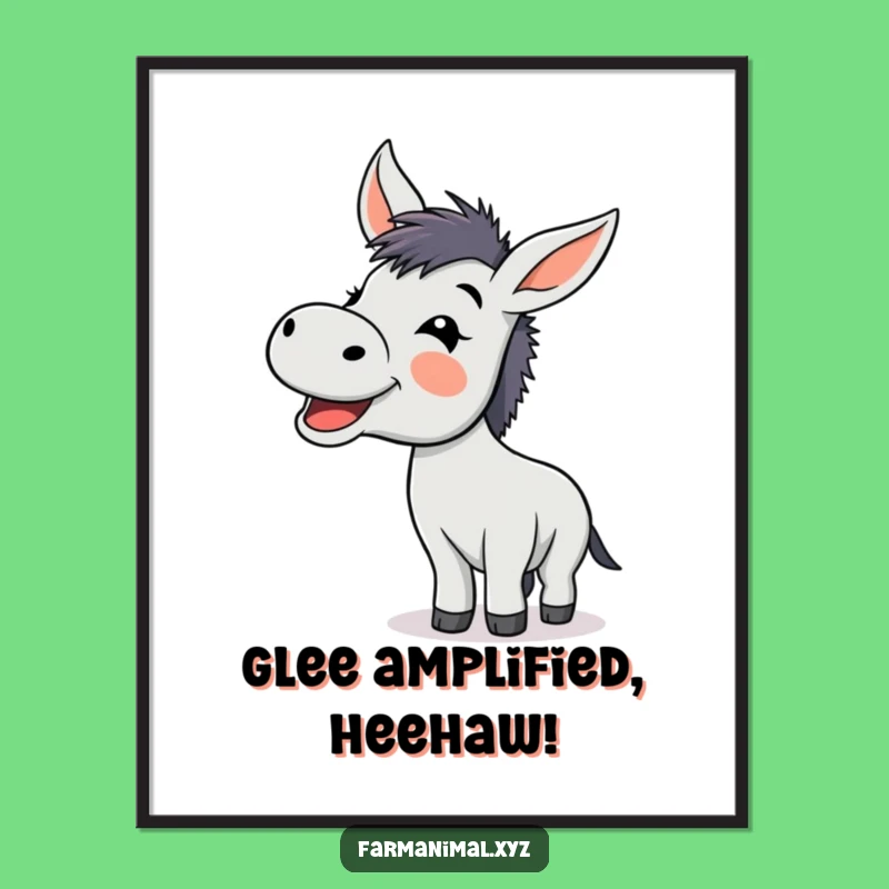 Funny Donkey Braying Poster, Happy Farm Art, Whimsical Funny Gift