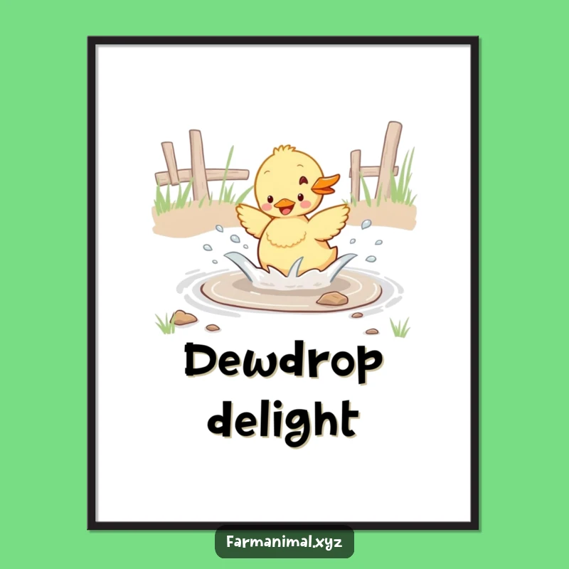 Funny Duckling Splashing Puddle Poster - Joyful Barnyard Art