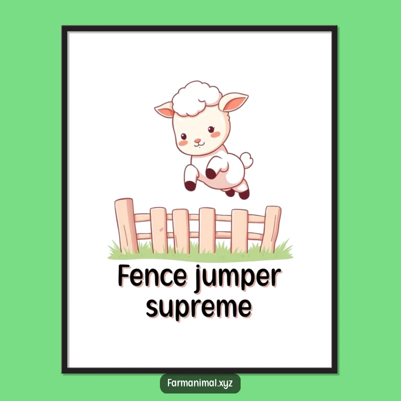 Funny Lamb Leap Poster: Playful Animal Wall Art, Hilarious Jumping Sheep Decor, Funny Gift