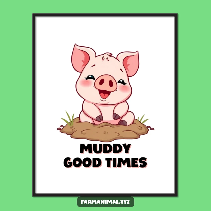 Funny Piglet Mud Rolling Poster: Hilarious Farm Art for a Cheerful Home