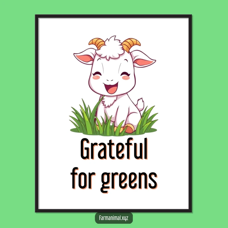 Funny Goat Poster - Joyful Goat Munching Grass, Wall Art Gift!