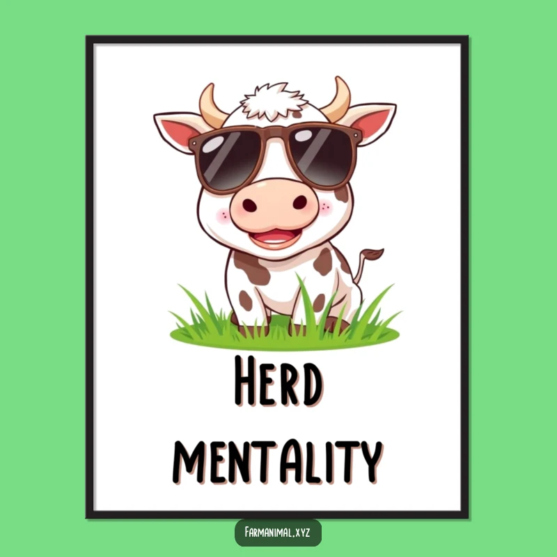 Funny Cow Sunglasses Poster: Hilarious Farm Animal Art for Your Walls