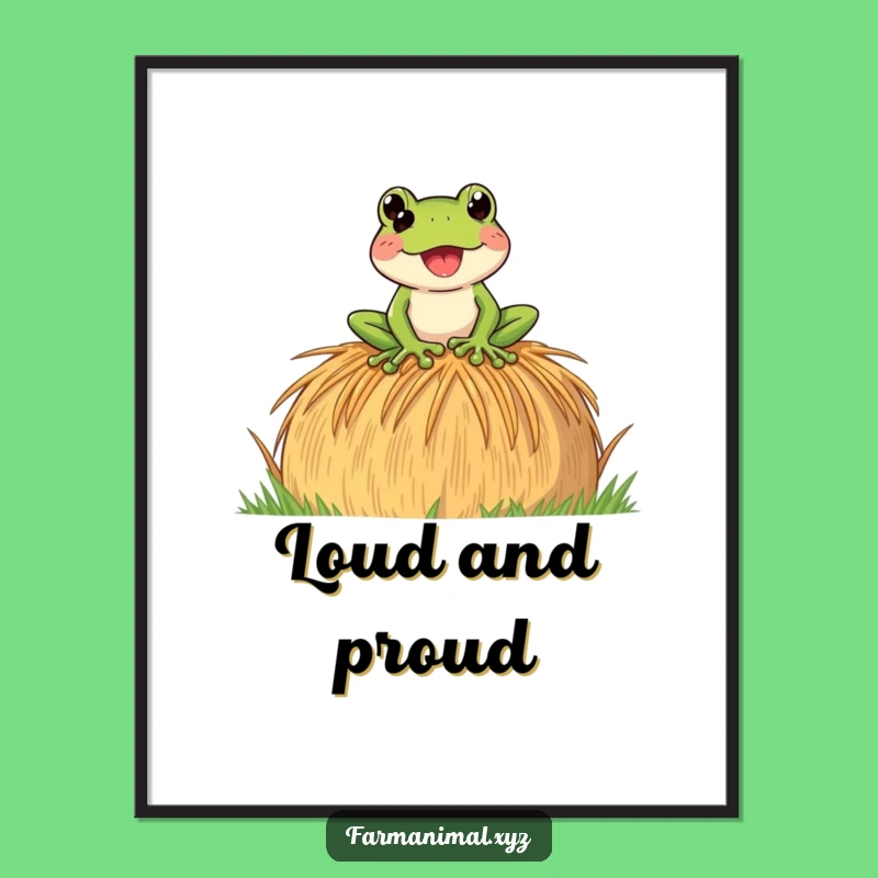 Funny Frog Croak Poster: Hay Bale Serenade Art - Adorable Wall Decor & Hilarious Funny Gift!