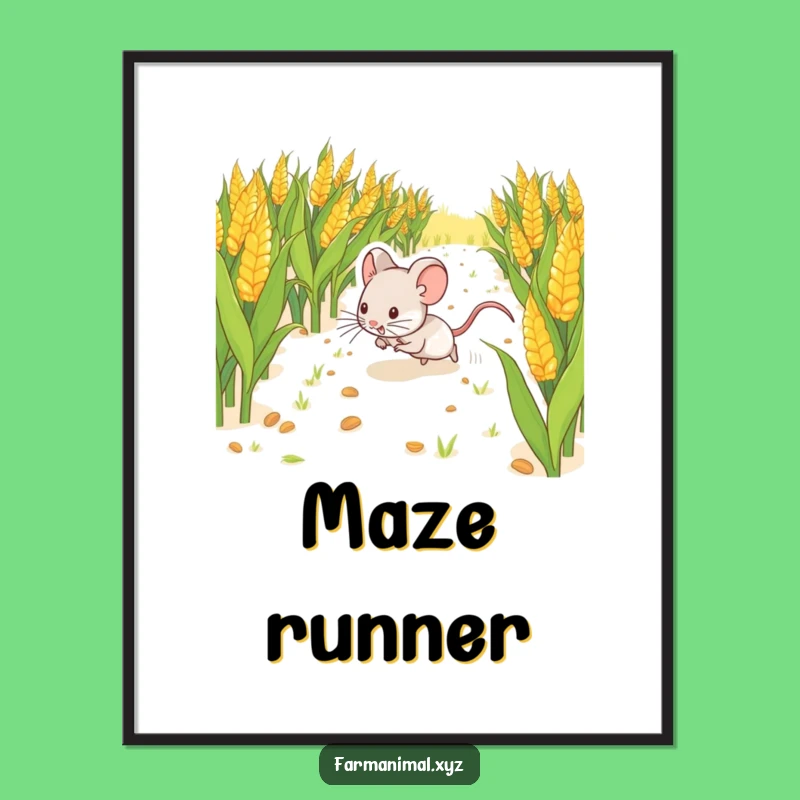 Funny Mouse Scurrying Poster - Adorable Farm Animal Art
