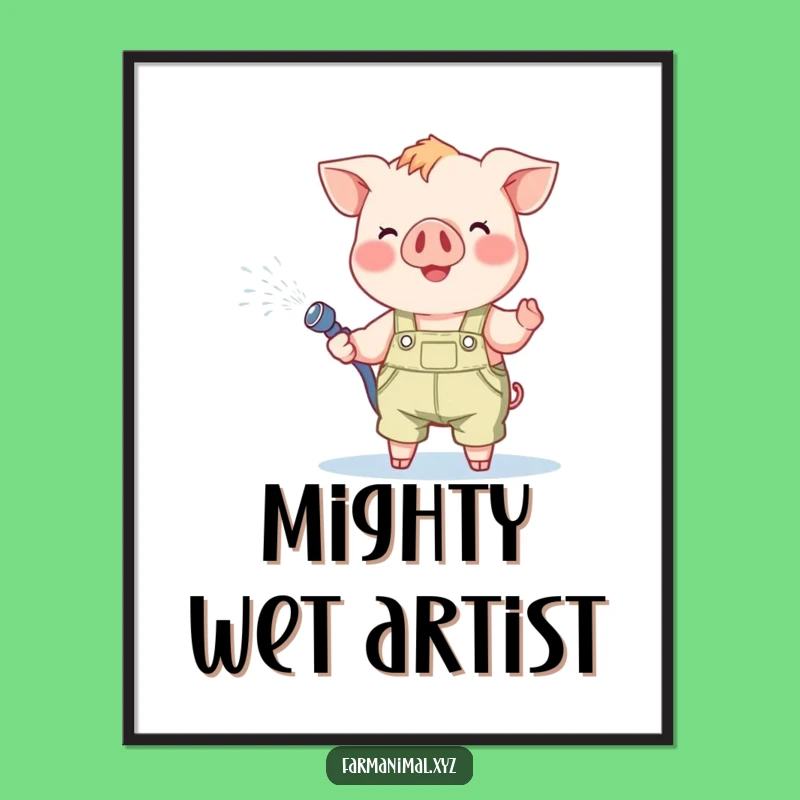 Funny Piglet Poster - Cheerful Garden Scene, Overalls Fun, Charming Funny Gift