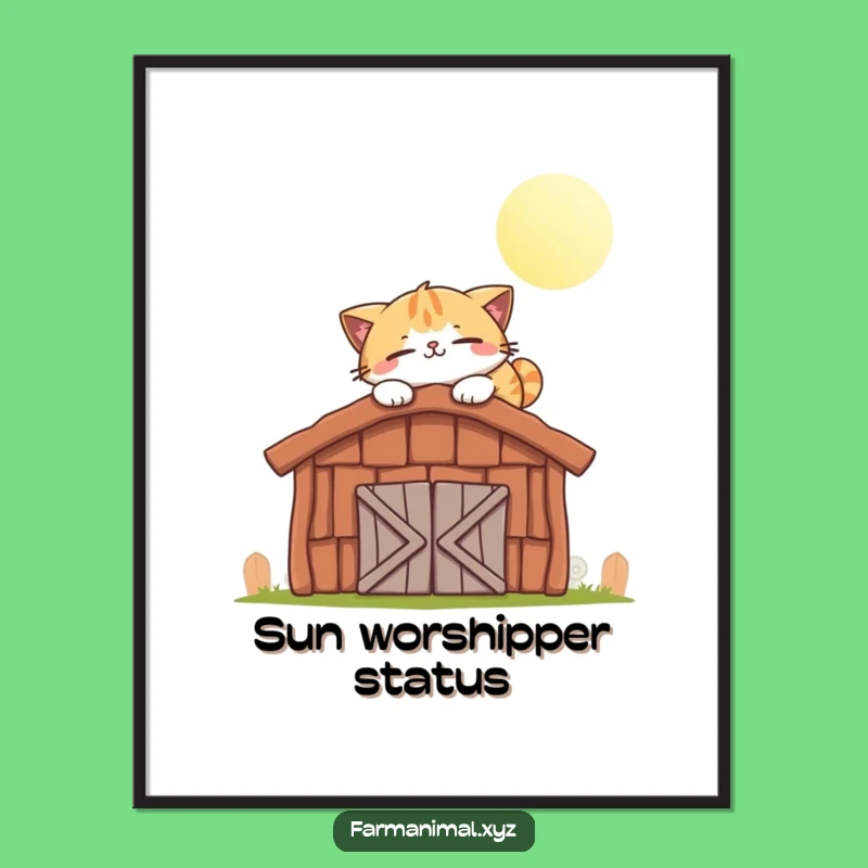 Funny Cat Napping Barn Roof Poster - Whimsical Feline Art for Cat Lovers
