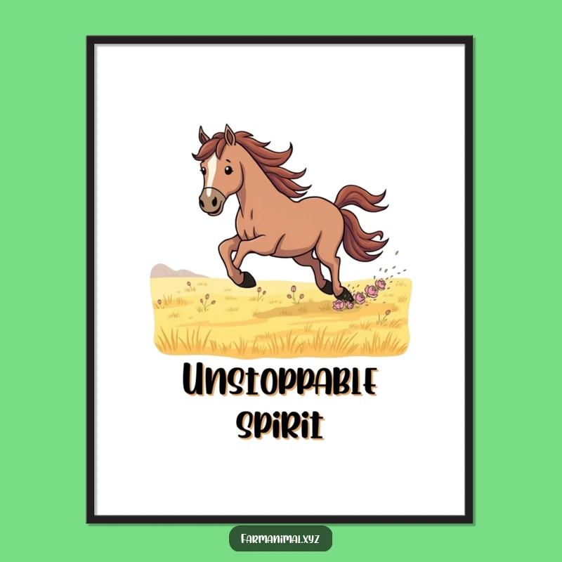 Funny Determined Horse Galloping Poster: Inspiring Equestrian Art Gift