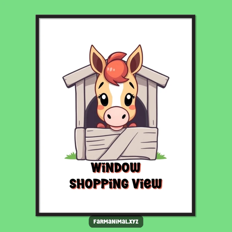 Funny Horse Poster - Curious Horse Peeking Over Stable, Wall Art Gift!