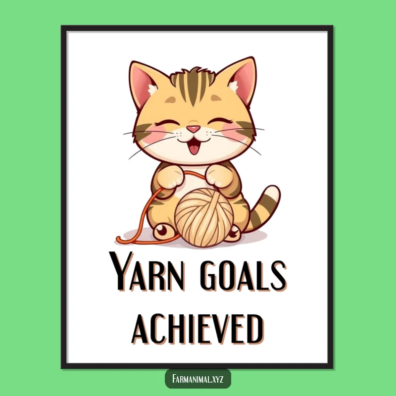 Funny Barn Cat Yarn Poster: Whimsical Wall Art for Feline Enthusiasts