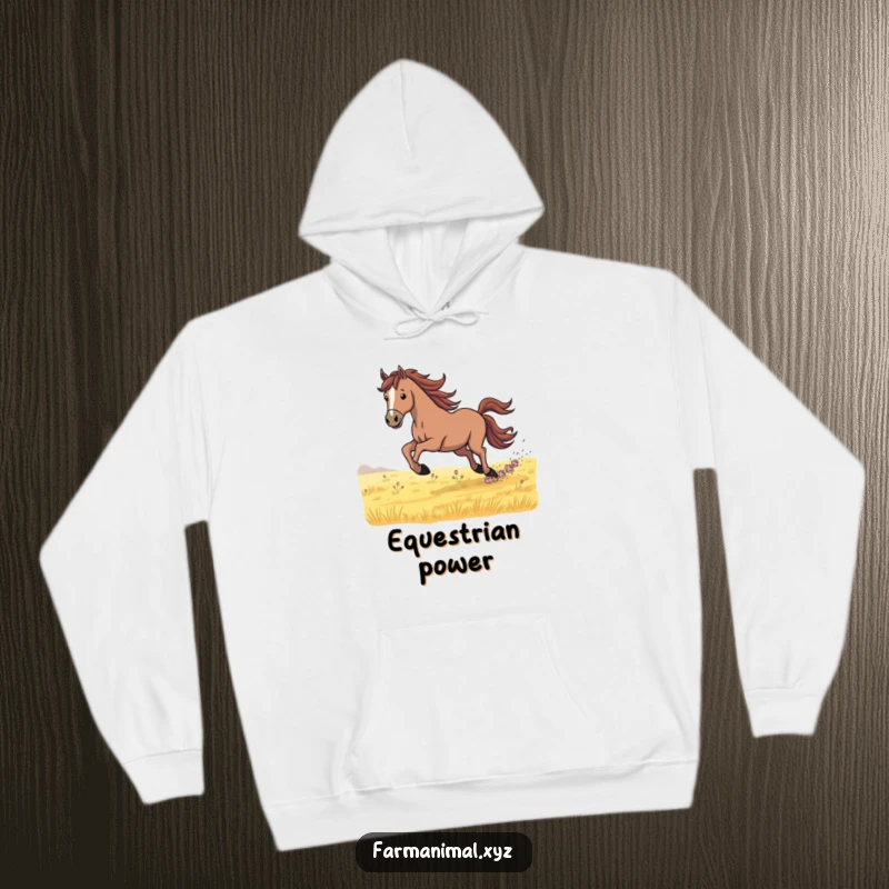Funny Hoodie featuring a determined horse in a powerful gallop across a field, symbolizing strength, freedom, and the equestrian spirit.