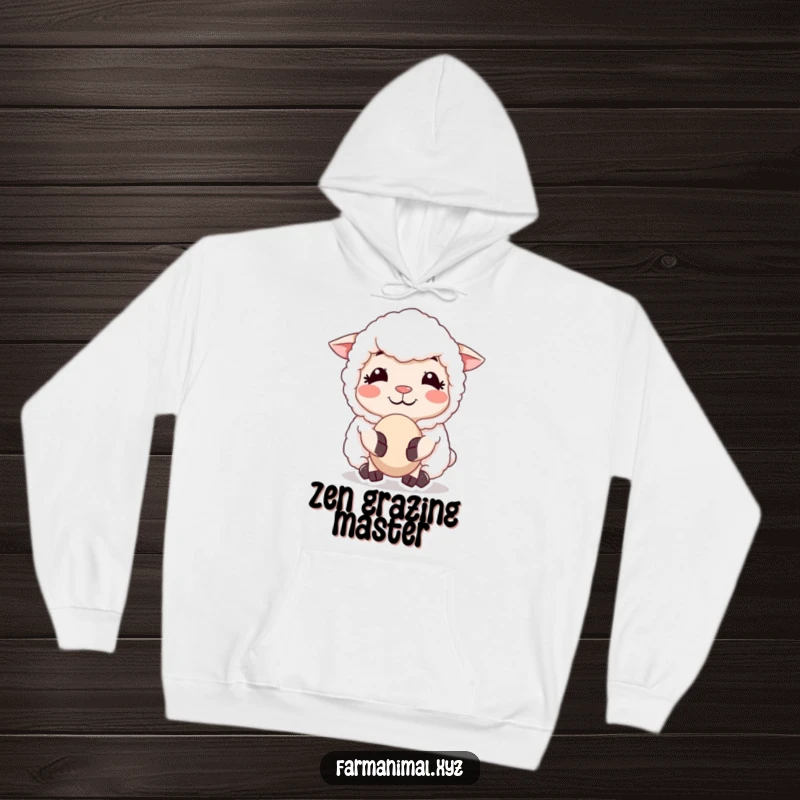 Funny Sheep Chewing Cud Hoodie, featuring a sheep with a peaceful smile, contentedly chewing, bringing cozy farm tranquility and humor.