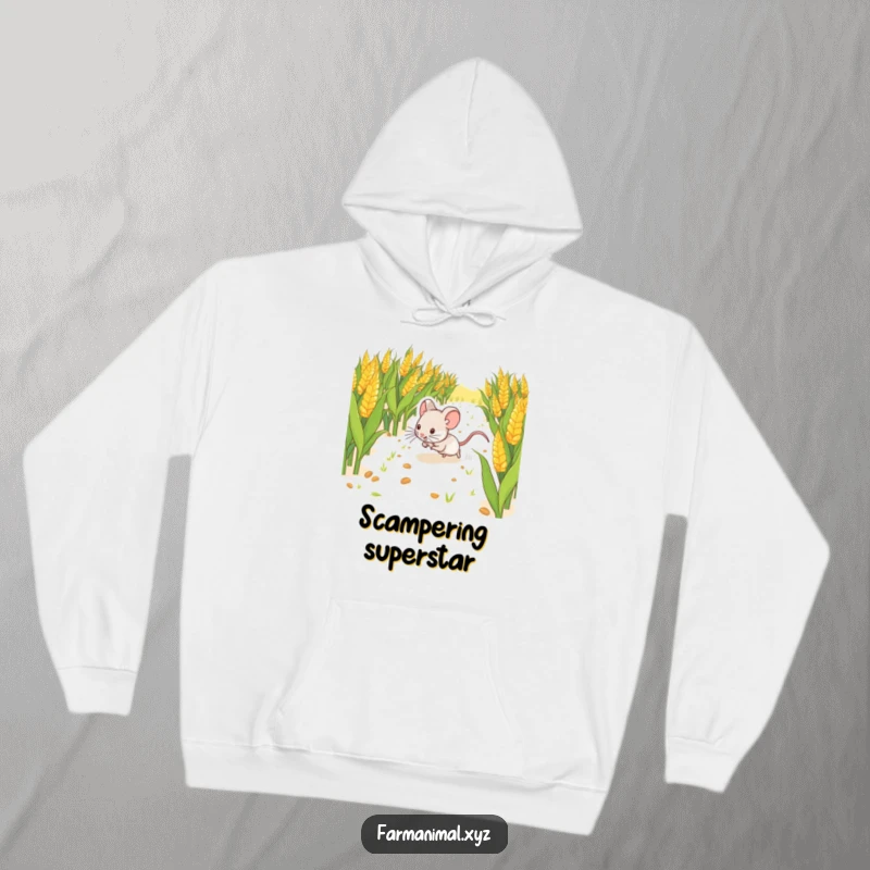 Funny Mouse Scurrying Hoodie, featuring a happy mouse scurrying through a cornfield, bringing cozy farm adventure and charm.