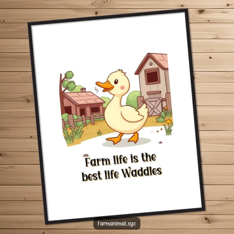 Funny Free Printable Wall Art depicting a cheerful duck waddling across a vibrant farmyard, bringing joy and laughter to any room.