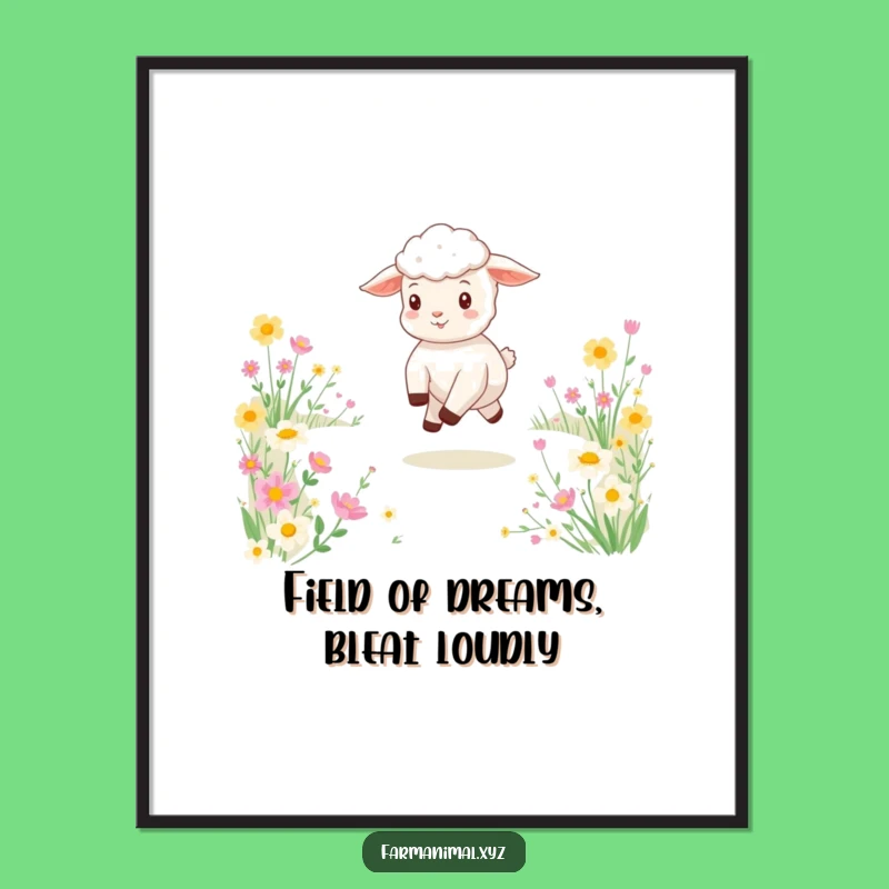Funny Free Printable Wall Art: Playful Lamb Flower Field - Downloadable Happy Art