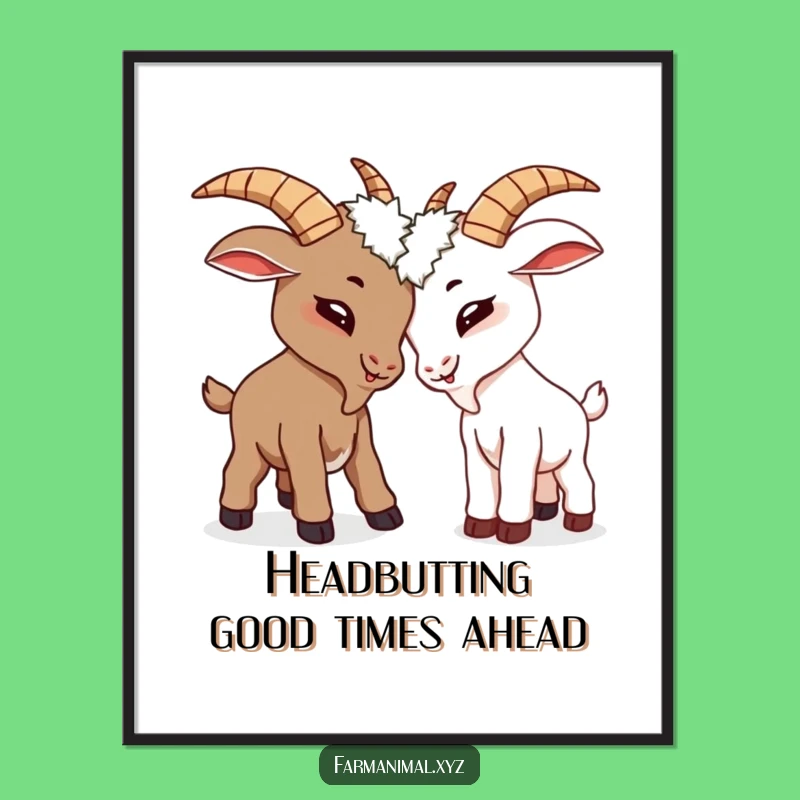 Free Printable Funny Goat Wall Art: Playful Goats Headbutt Art Downloadable Decor Gift Idea