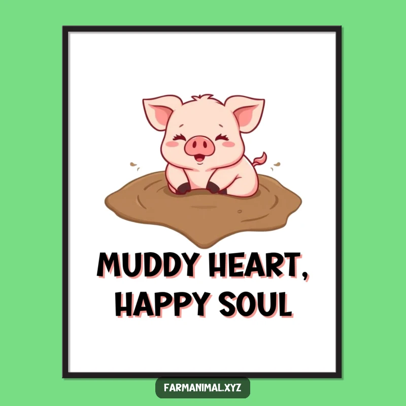 Free Printable Wall Art: Funny Piggy Heart Mud Puddle, Joyful Downloadable Decor