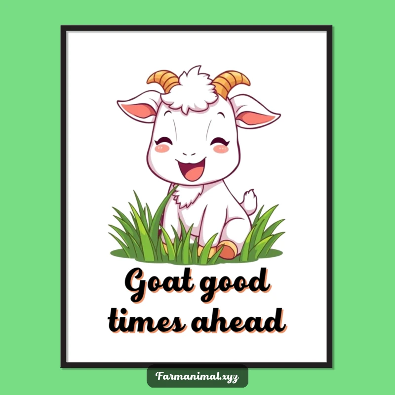 Free Printable Wall Art: Smiling Goat Eating Grass, Funny Downloadable Decor