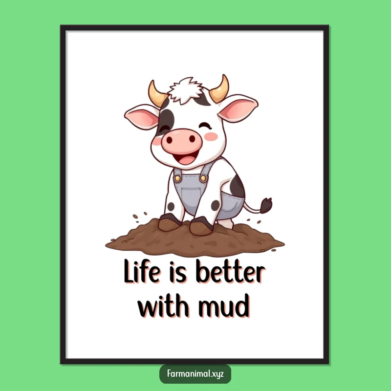 Funny Free Printable Wall Art: Cow Stomping Mud, Quirky Downloadable Farmhouse Decor