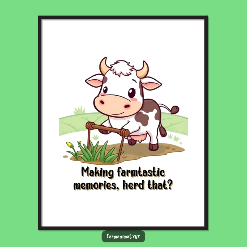Funny Free Printable Wall Art: Determined Cow Plowing, Downloadable Decor for Grit
