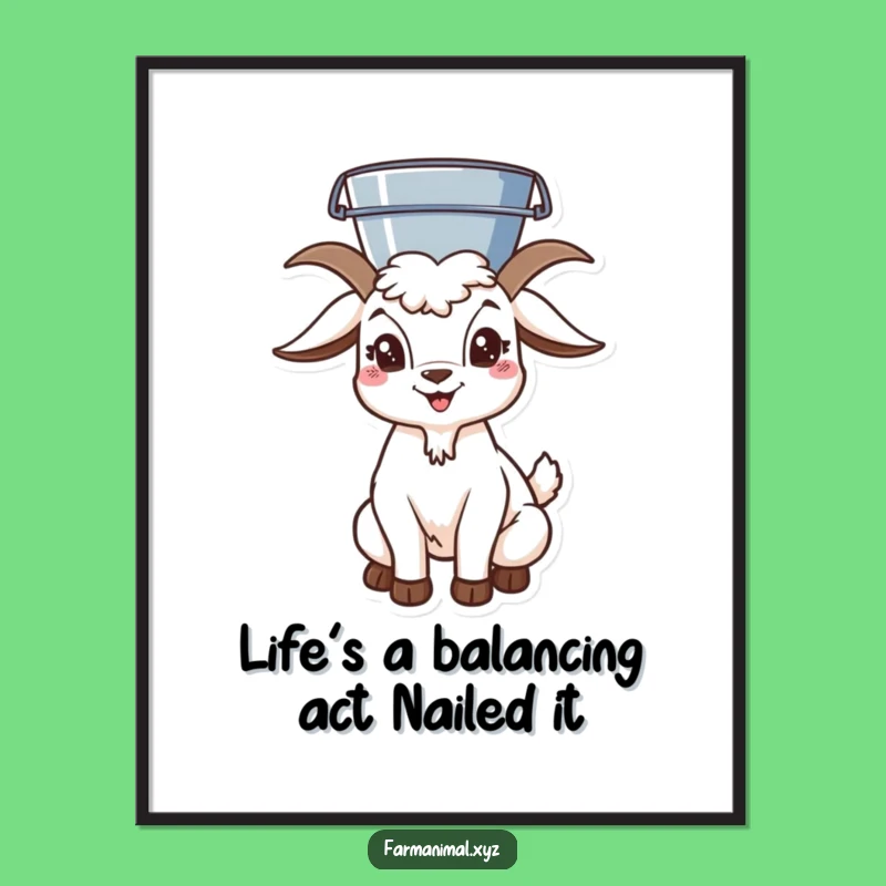 Funny Free Printable Wall Art: Goat Bucket Balance, Downloadable Quirky Decor