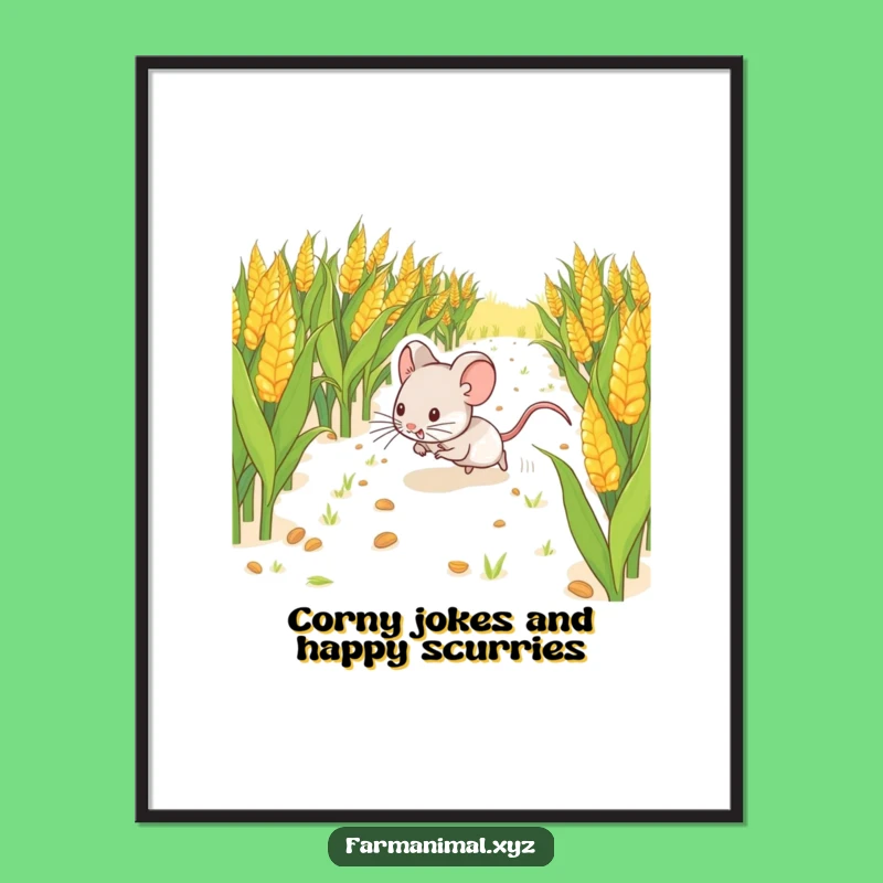 Funny Free Printable Wall Art: Happy Mouse, Whimsical Farm Scene Downloadable Art Gift