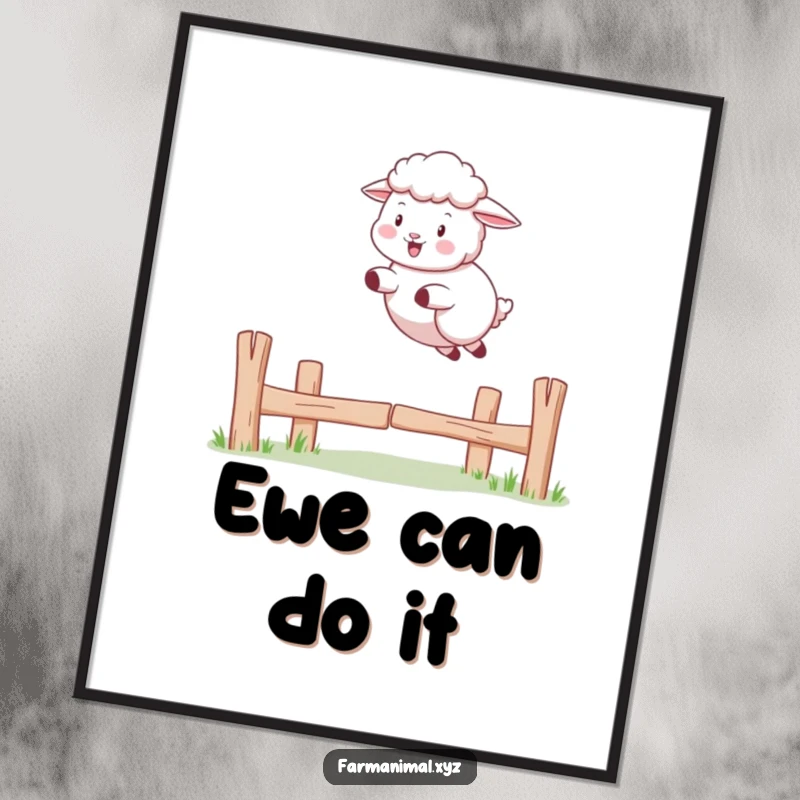 Funny Free Printable Wall Art: A sheep playfully leaping over a fence, adding a humorous and lighthearted touch.