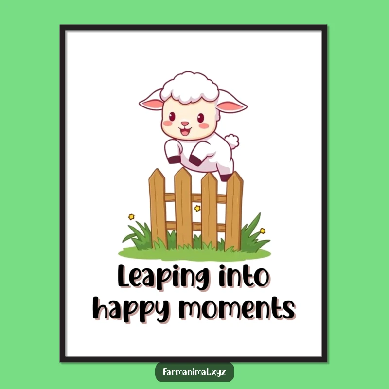 Funny Free Printable Wall Art: Lamb Leaping Fence, Energetic Downloadable Farm Decor