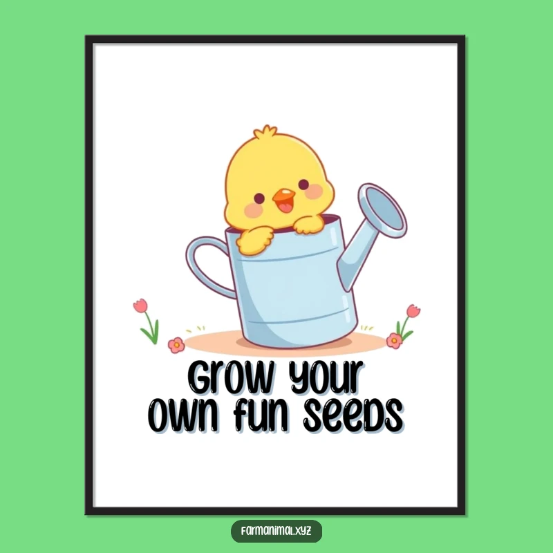 Funny Free Printable Wall Art: Chick Pecking Watering Can, Quirky Downloadable Farm Decor