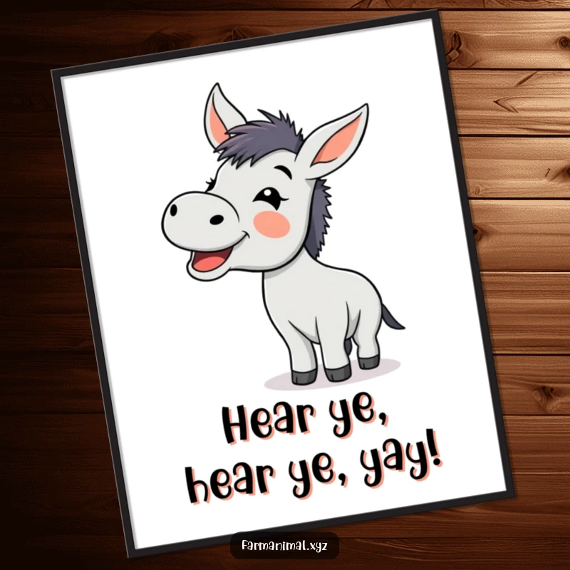 Funny free printable wall art: A cartoon donkey hilariously braying with immense joy and a cheerful expression.