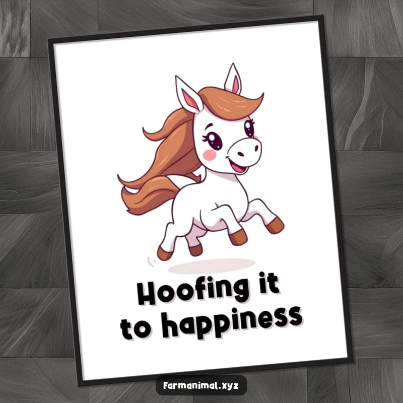 Funny Free Printable Horse Wall Art: Energetic horse character captured mid-gallop with a contagiously joyful expression.