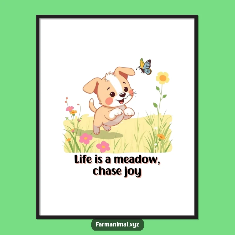 Funny Free Printable Wall Art: Puppy Chasing Butterfly - Cute Downloadable Decor!