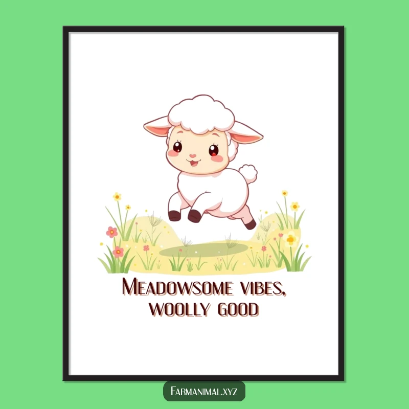 Funny Free Printable Wall Art: Playful Lamb Skipping, Downloadable Decor for Joy