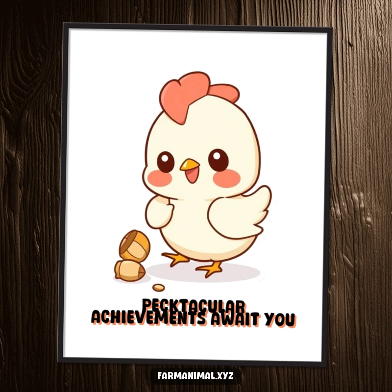 Funny Free Printable Chicken Wall Art: A cheerful chicken pecking a kernel, adding a humorous and charming farmhouse vibe to any room.