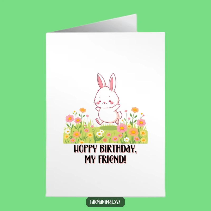 Free Printable Birthday Card: Bunny Hopping, Funny Downloadable Gift for a Spring Celebration