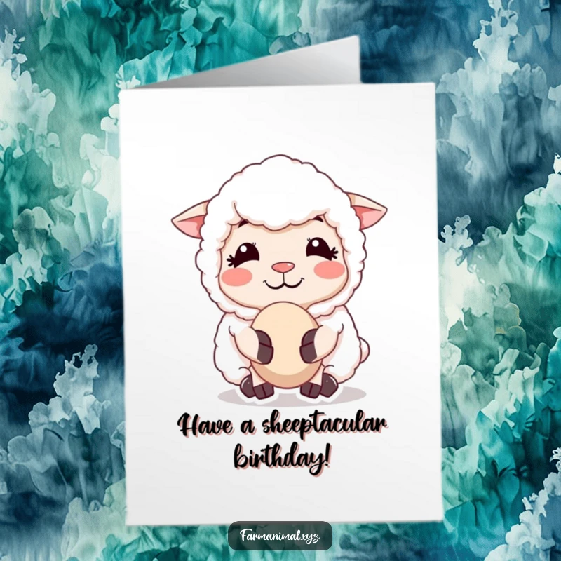 Funny Free Printable Birthday Card: A contented sheep with a peaceful smile, happily chewing its cud.
