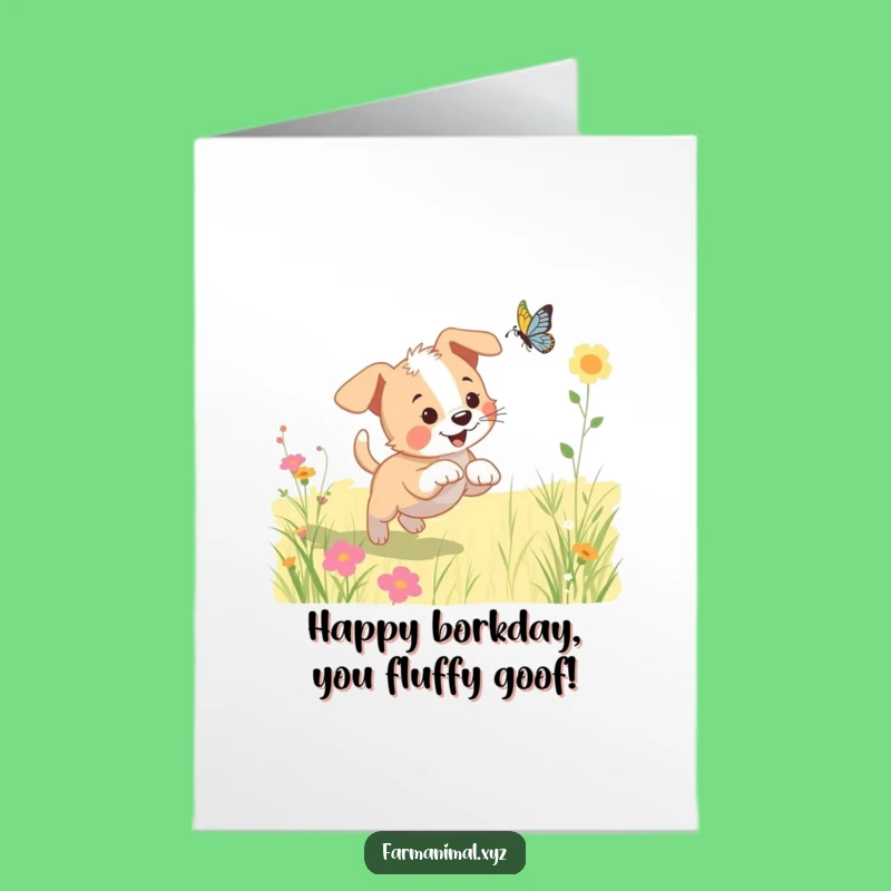 Free Printable Birthday Card: Playful Puppy & Butterfly - Cute Downloadable Gift!