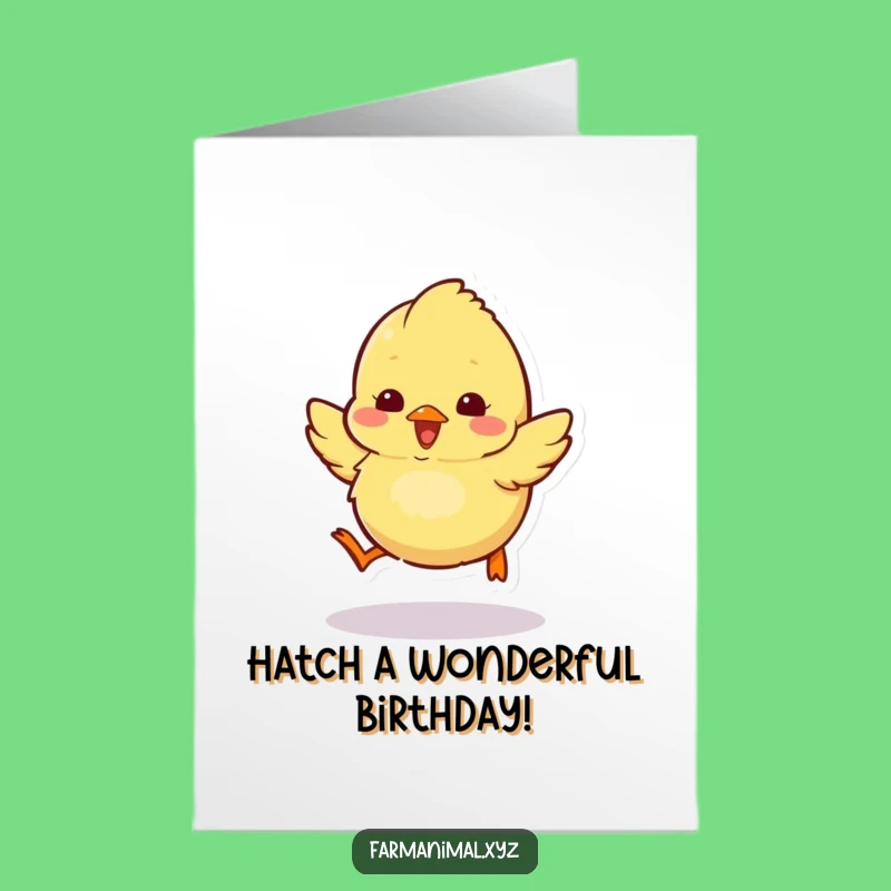 Free Printable Chick Birthday Card: Excited Hop Funny Downloadable Card for a Cheerful Celebration