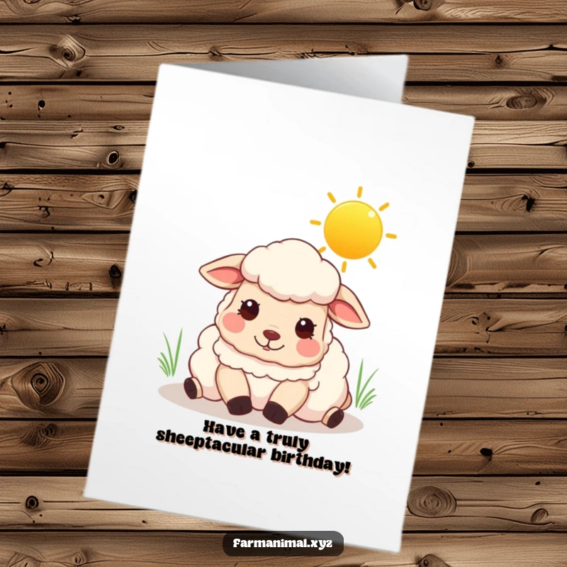 Funny Free Printable Sheep Birthday Card: Content sheep resting peacefully under a sunny sky, wishing a happy birthday.