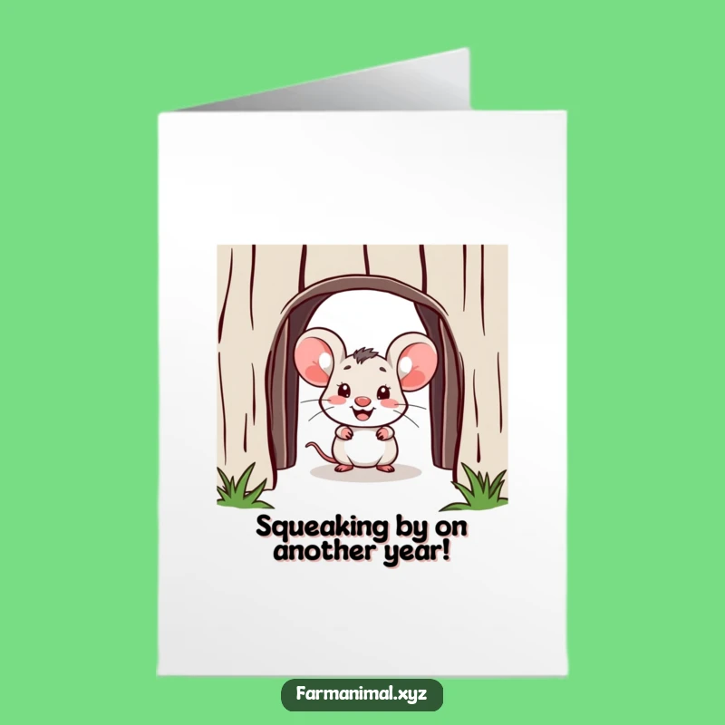 Free Printable Birthday Card: Cheerful Mouse Barn Peek Funny Downloadable Gift