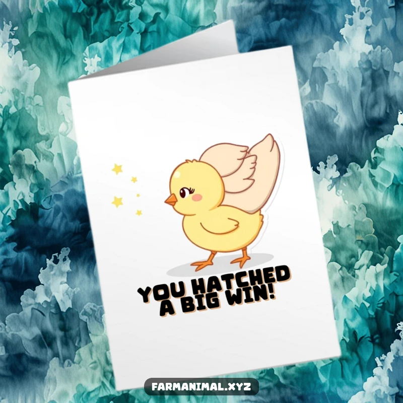 Funny free printable congratulations card: A happy little chick chirping excitedly, signaling good news and joyful moments.