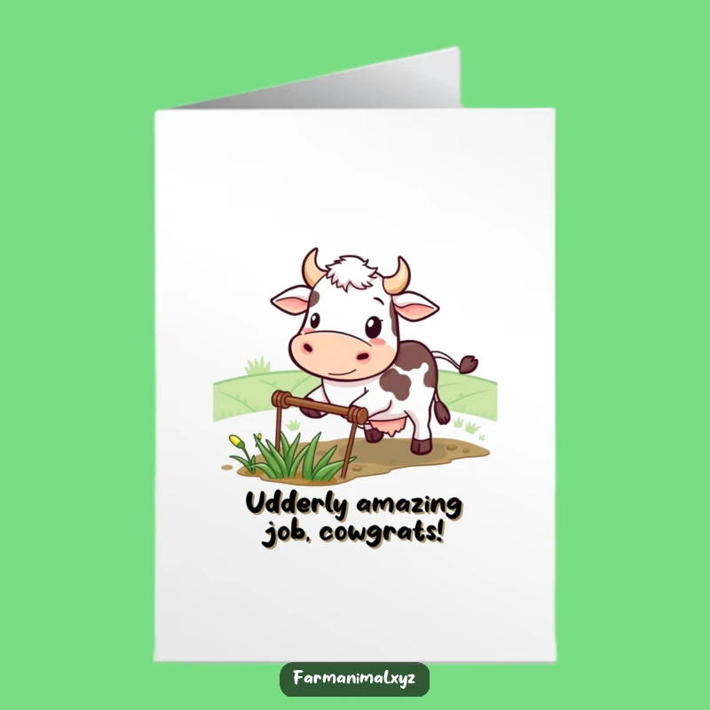 Free Printable Congrats Card: Determined Cow Plowing, a Hearty Downloadable Gift