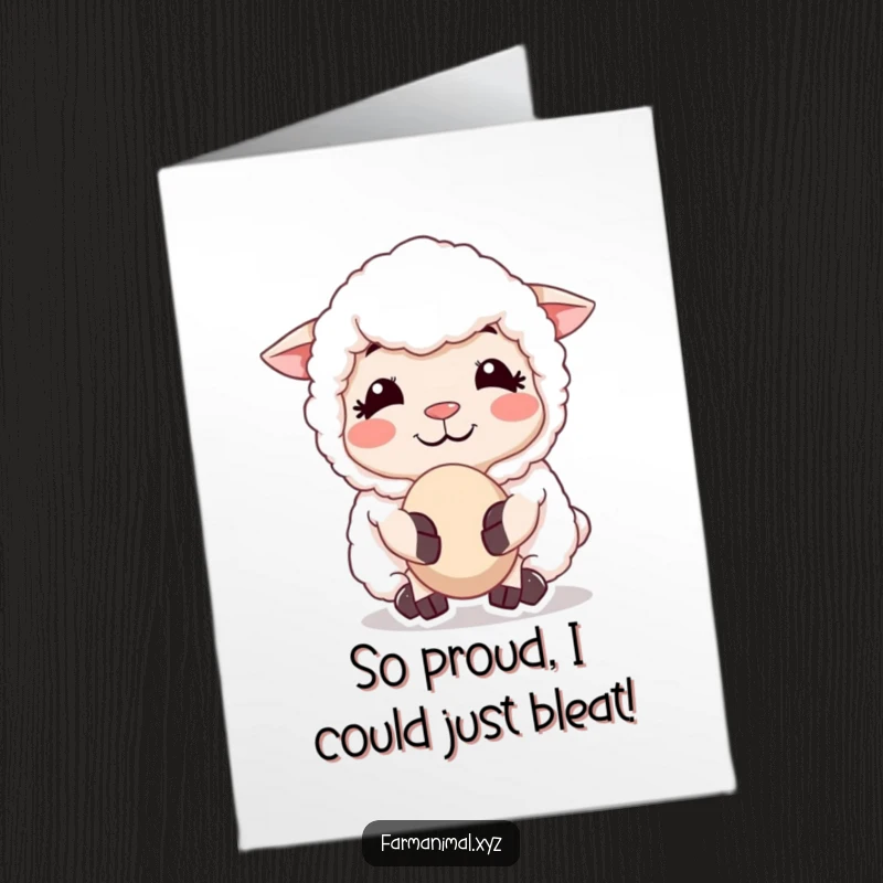 Free Printable Congratulations Card: A sheep smiling peacefully while chewing cud, radiating calm accomplishment.