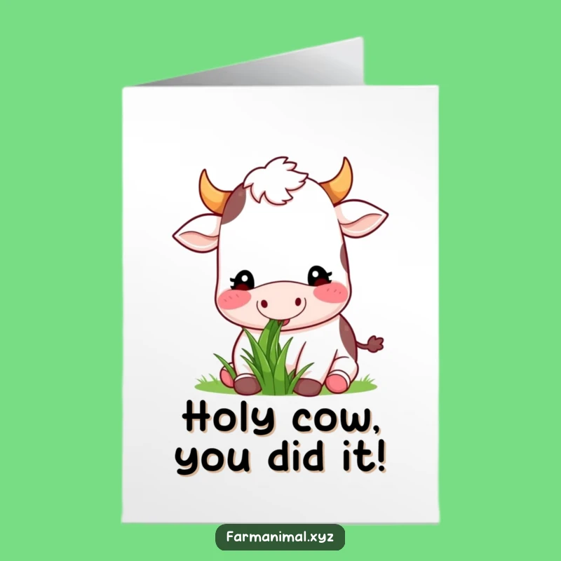 Free Printable Congratulations Card: Happy Cow Grazing - Funny Downloadable Delight!
