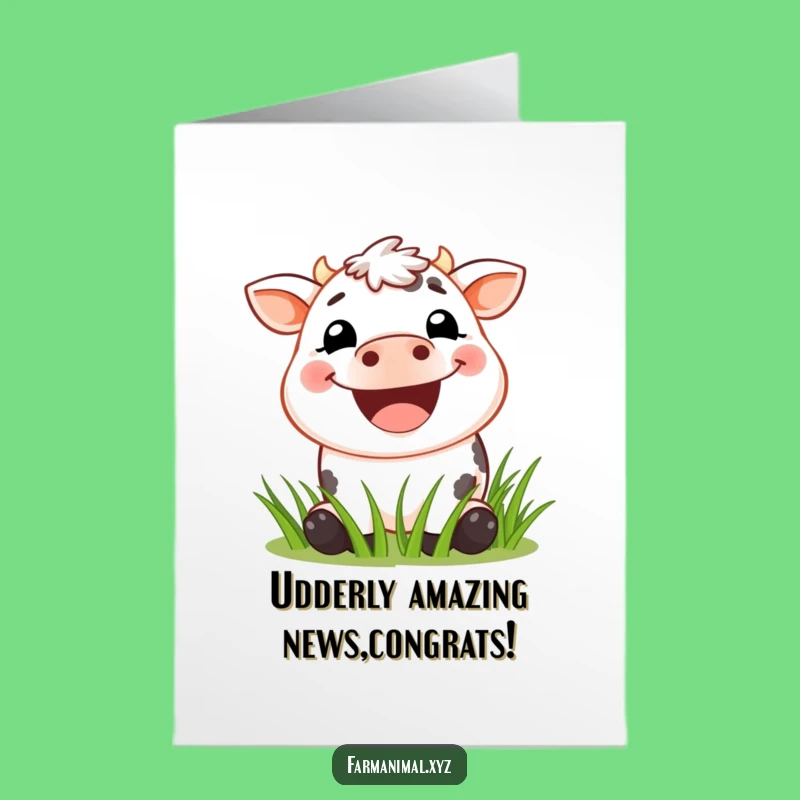 Free Printable Cow Congrats Card: Funny Grinning Cow Munching Grass Downloadable Gift