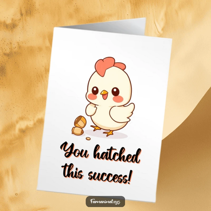 Funny Free Printable Chicken Congratulations Card: A happy chicken pecking, celebrating your fantastic news with a playful gesture.