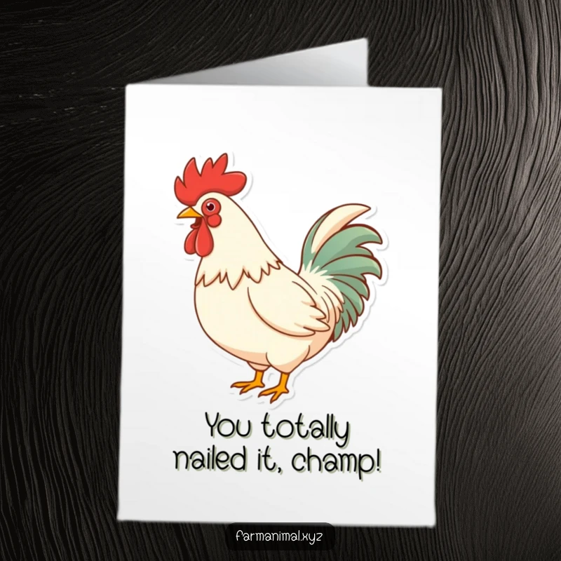 Free Printable Congratulations Card: Proud rooster with puffed chest, announcing success with a loud crow.
