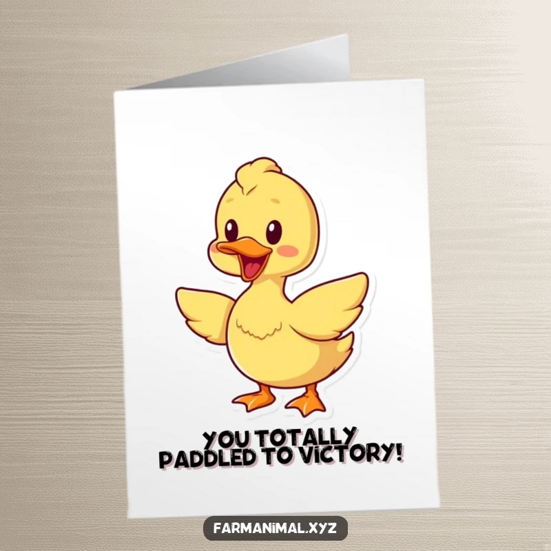 Funny Free Printable Congrats Card: A cheerful duck quacks and flaps its wings enthusiastically.
