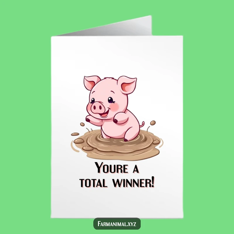 Free Printable Congrats Card: Happy Pig Mud Splash - Downloadable Success Greeting