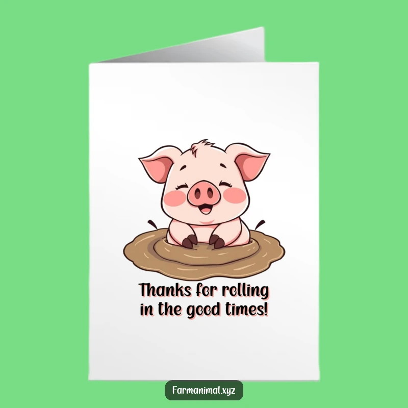 Free Printable Thank You Card: Muddy Pig Downloadable Greeting, Funny Gift