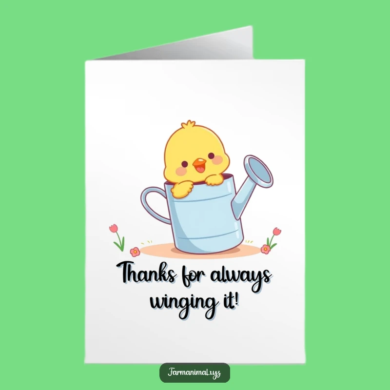 Free Printable Thank You Card: Witty Chick Watering Can, Downloadable Gift of Gratitude